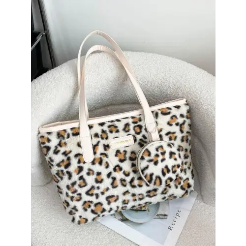 Chic Leopard Faux Fur Tote Bag with Coin Purse for Stylish Adventures