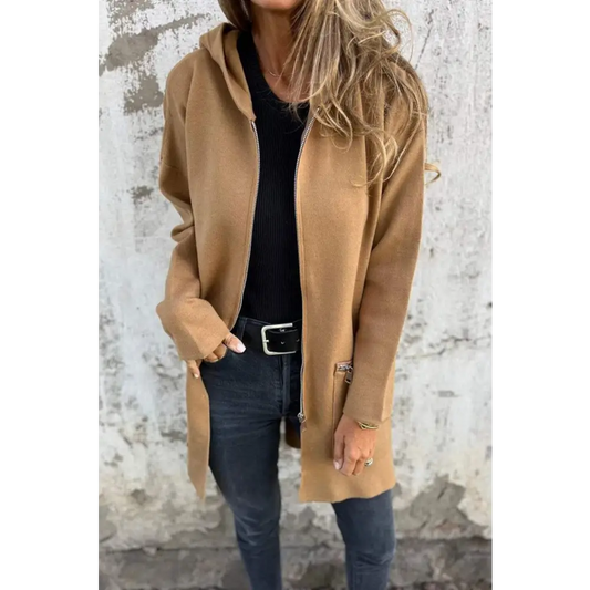 Chic Light French Beige Casual Zipper Hooded Cardigan for Effortless Style Light French Beige / 2XL