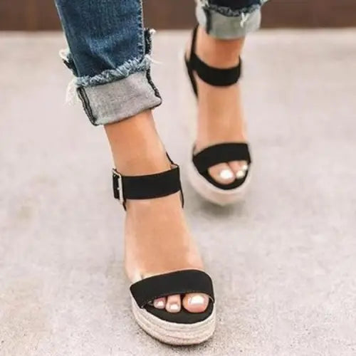 Chic Open Toe High Heel Wedge Sandals by Dear Monkey