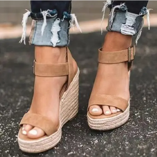 Chic Open Toe High Heel Wedge Sandals by Dear Monkey