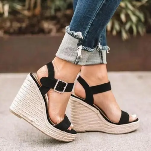 Chic Open Toe High Heel Wedge Sandals by Dear Monkey