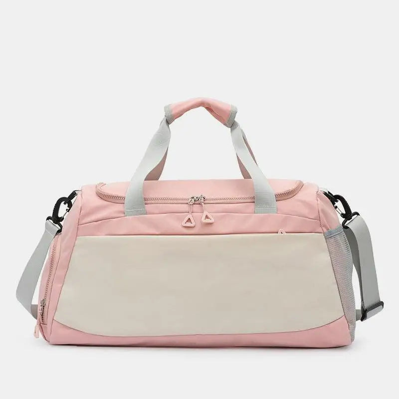 Chic Pink and Cream Oxford Cloth Multi Pockets Adjustable Strap Travel Bag