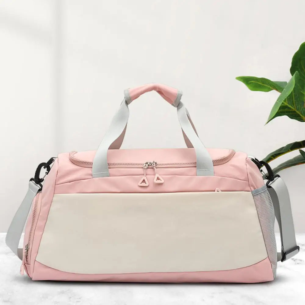 Chic Pink and Cream Oxford Cloth Multi Pockets Adjustable Strap Travel Bag