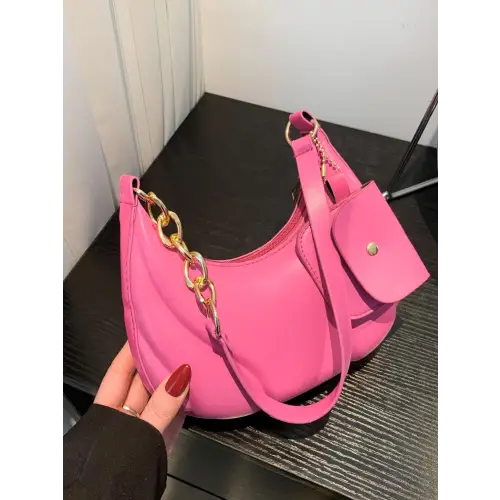 Chic Pink Leather Shoulder Bag with Gold Chain and EarPods Bag