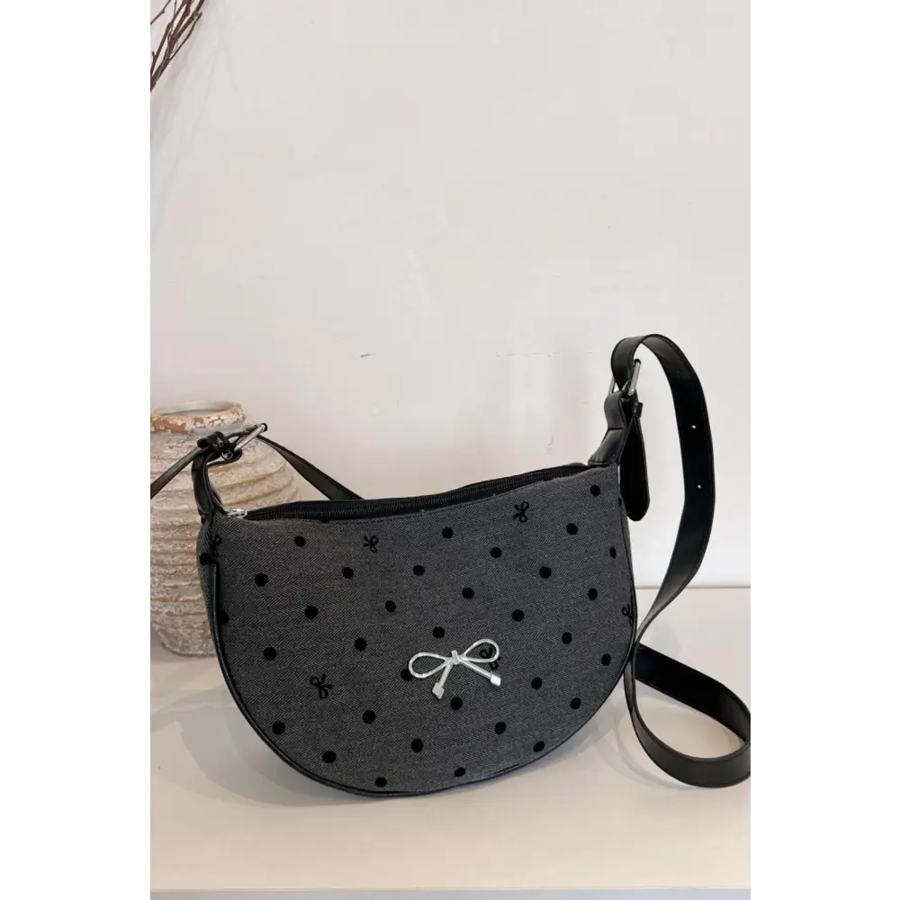 Chic Polka-Dotted Bow Crossbody Bag with Polyester Printed Adjustable Strap