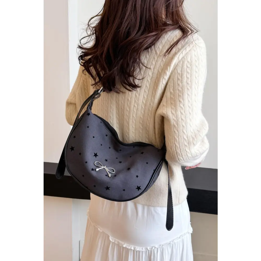 Chic Polka-Dotted Bow Crossbody Bag with Polyester Printed Adjustable Strap