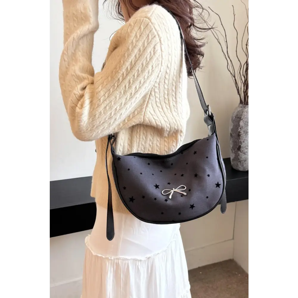 Chic Polka-Dotted Bow Crossbody Bag with Polyester Printed Adjustable Strap