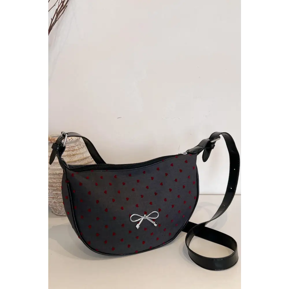 Chic Polka-Dotted Bow Crossbody Bag with Polyester Printed Adjustable Strap