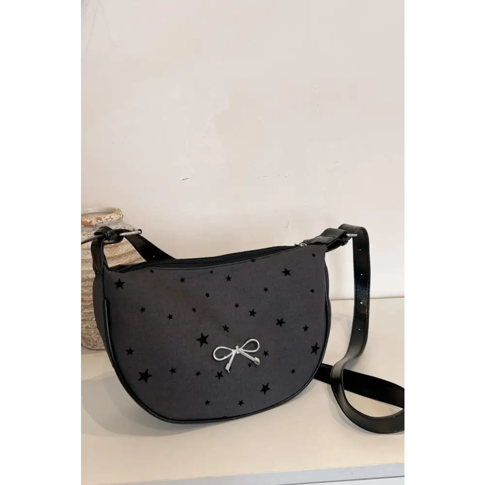 Chic Polka-Dotted Bow Crossbody Bag with Polyester Printed Adjustable Strap