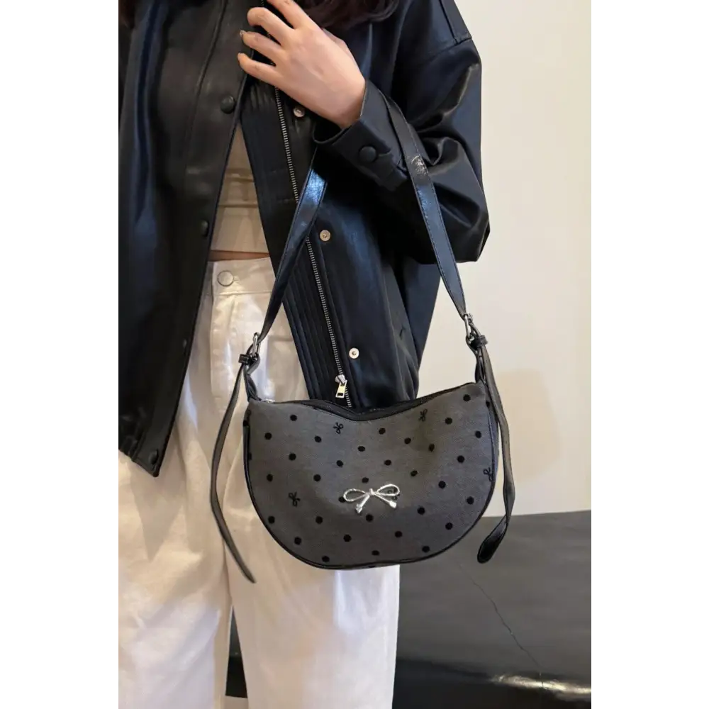 Chic Polka-Dotted Bow Crossbody Bag with Polyester Printed Adjustable Strap