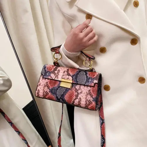 Chic Snakeskin Print Crossbody Bag with Gold Accents