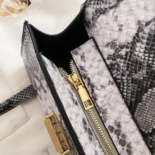 Chic Snakeskin Print Crossbody Bag with Gold Accents