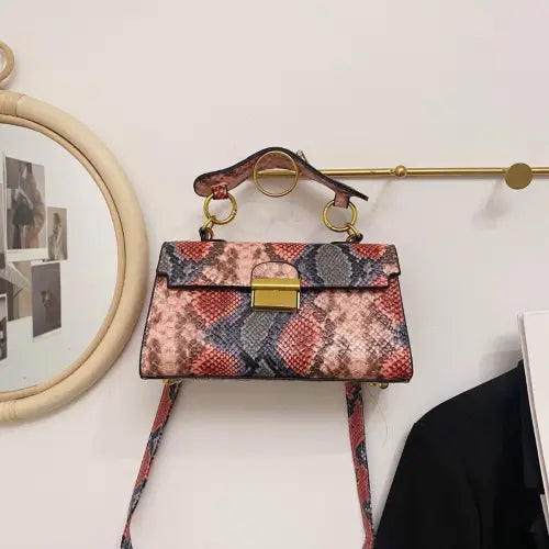 Chic Snakeskin Print Crossbody Bag with Gold Accents