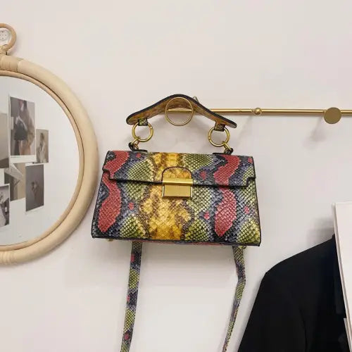 Chic Snakeskin Print Crossbody Bag with Gold Accents