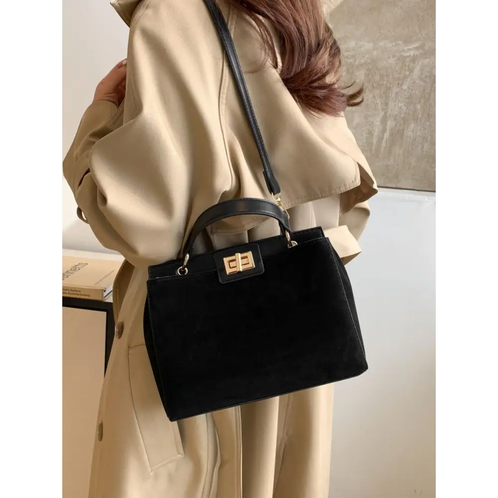 Chic Solid Color Handbags with Gold Clasps and Removable Straps