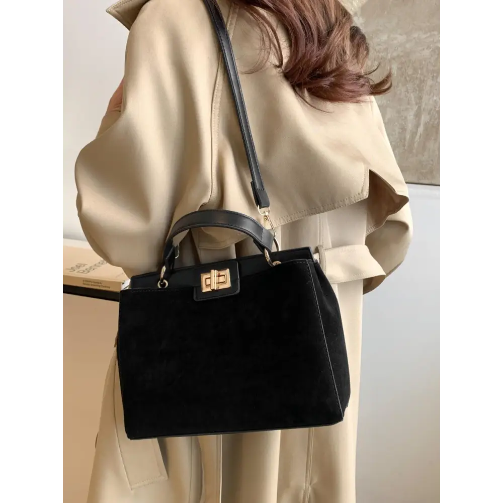 Chic Solid Color Handbags with Gold Clasps and Removable Straps