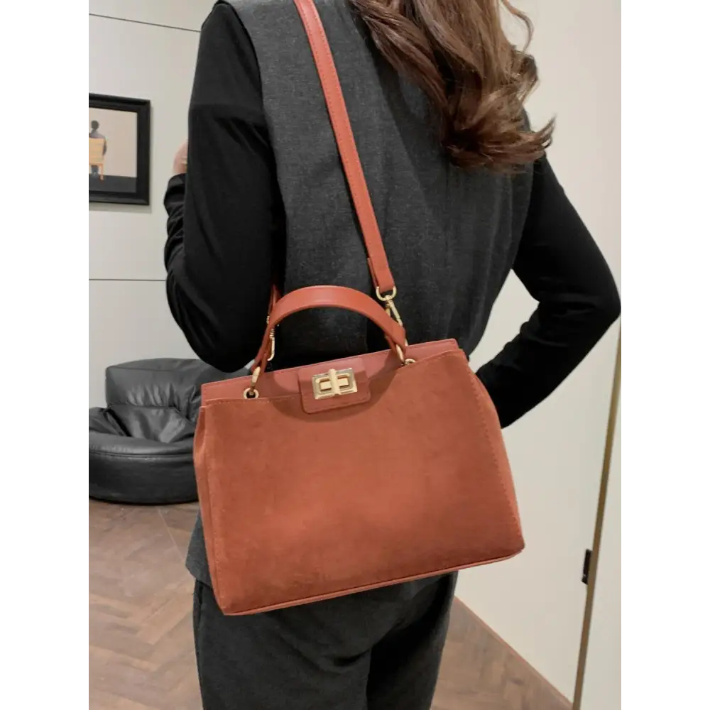 Chic Solid Color Handbags with Gold Clasps and Removable Straps