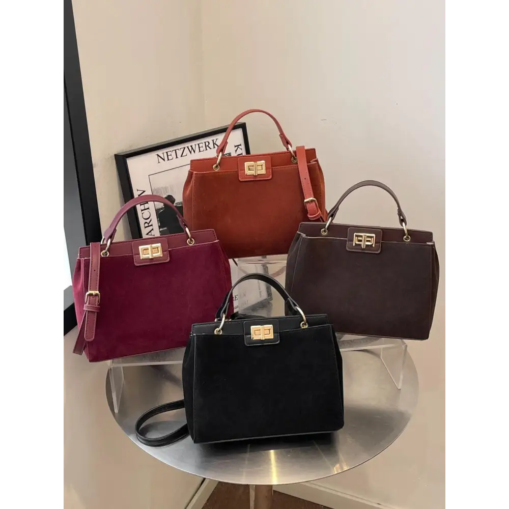 Chic Solid Color Handbags with Gold Clasps and Removable Straps