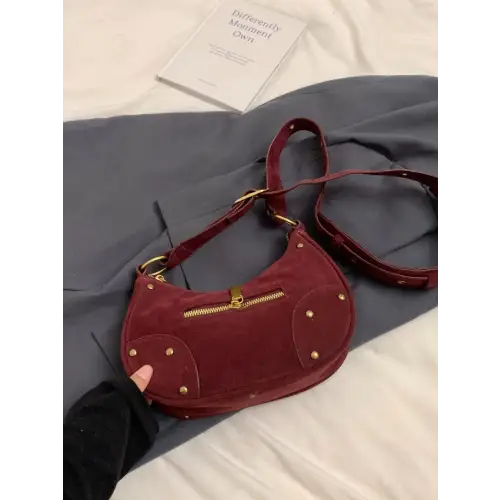 Chic Suede Adjustable Strap Shoulder Bag with Gold Accents