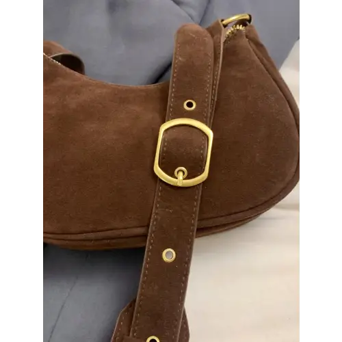 Chic Suede Adjustable Strap Shoulder Bag with Gold Accents