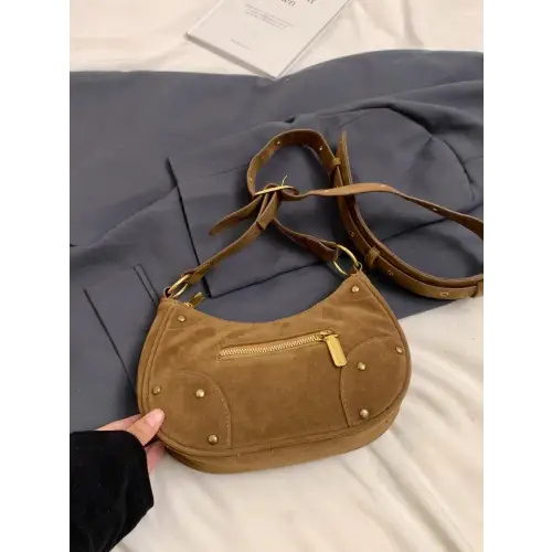 Chic Suede Adjustable Strap Shoulder Bag with Gold Accents
