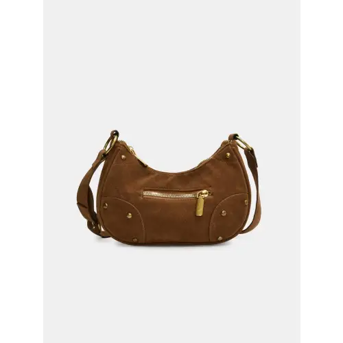 Chic Suede Adjustable Strap Shoulder Bag with Gold Accents