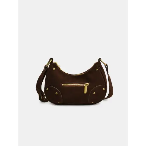 Chic Suede Adjustable Strap Shoulder Bag with Gold Accents