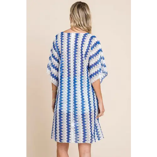 Chic Tied Striped Plunge Half Sleeve Cover-Up for Beach Glamour