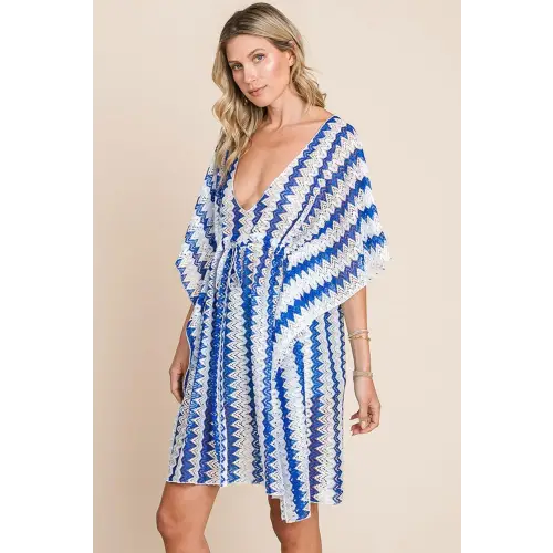 Chic Tied Striped Plunge Half Sleeve Cover-Up for Beach Glamour