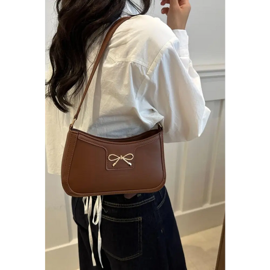 Bow Trim PU Leather Shoulder Bag - CM Fashion