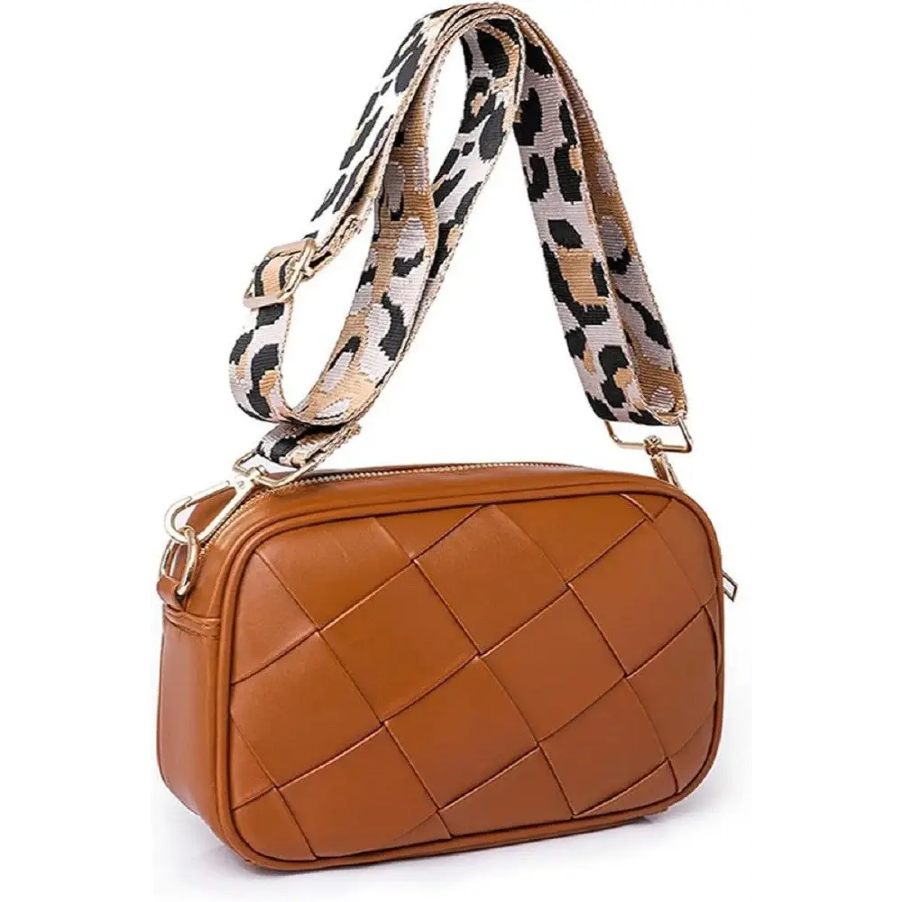 Chic Zenana Cassette Woven Crossbody Bag with Leopard Print Strap