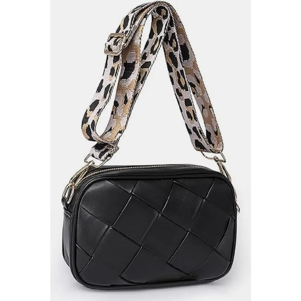 Chic Zenana Cassette Woven Crossbody Bag with Leopard Print Strap