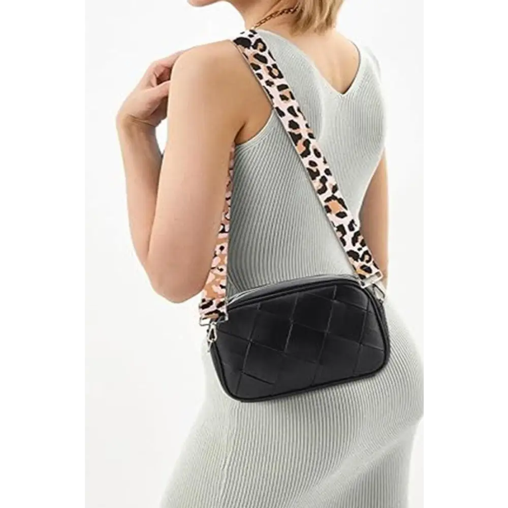 Chic Zenana Cassette Woven Crossbody Bag with Leopard Print Strap