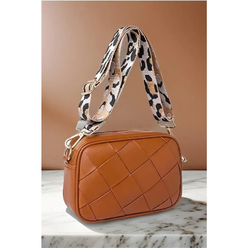 Chic Zenana Cassette Woven Crossbody Bag with Leopard Print Strap