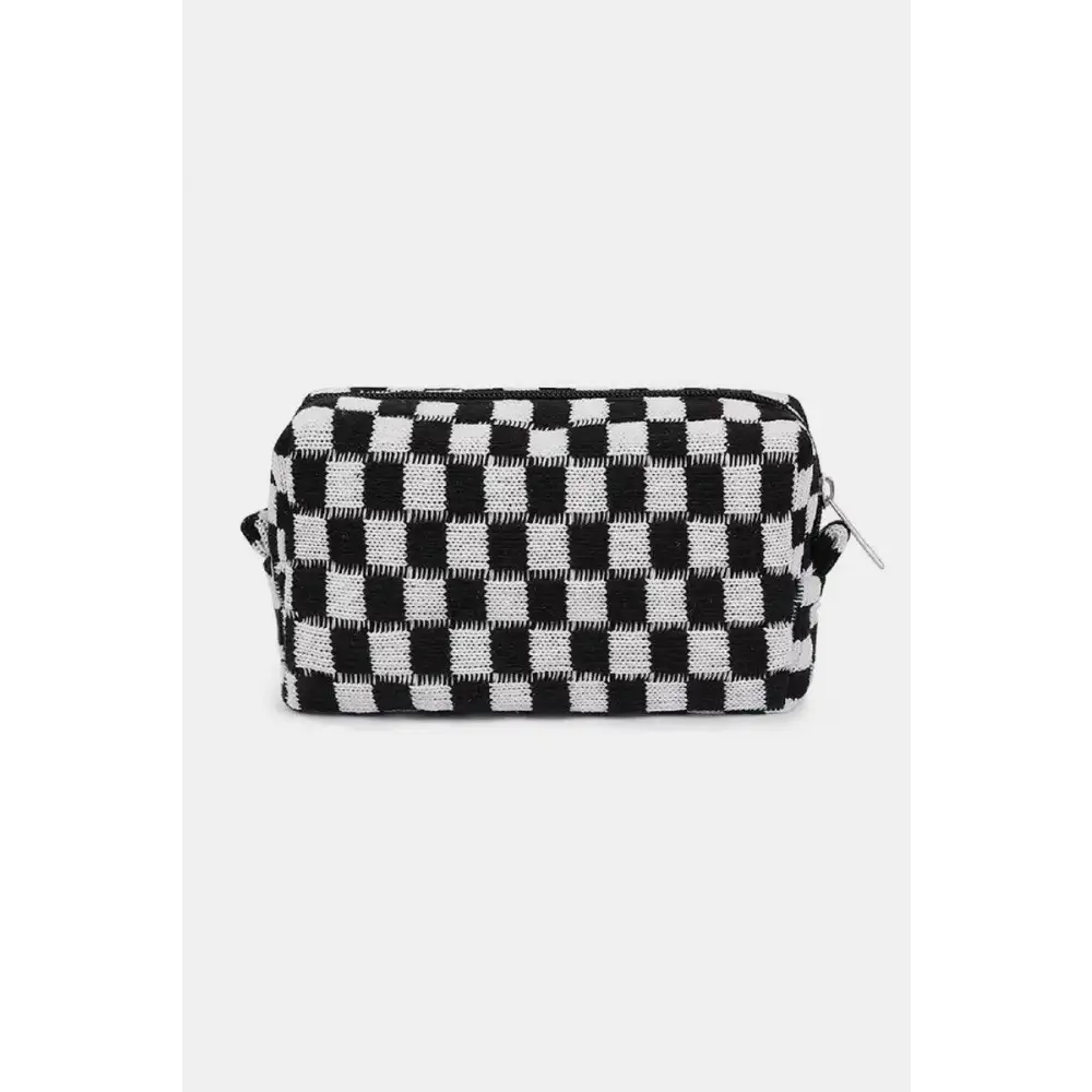 Chic Zenana Checkered Pattern Knitted Cosmetic Pouches Set