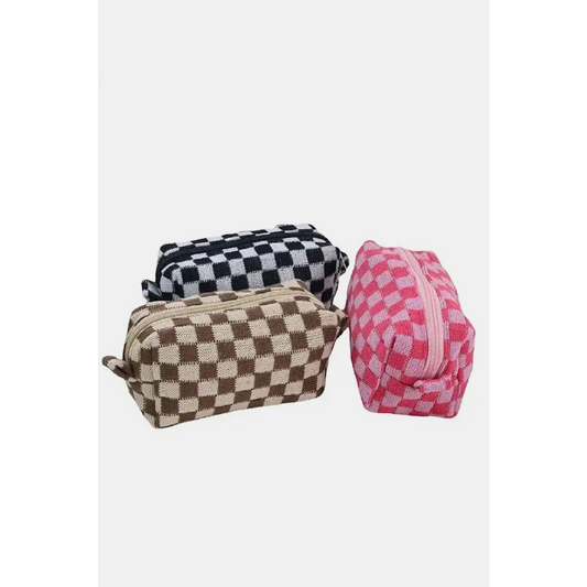 Zenana Checkered Pattern Knitted Cosmetic Pouch - CM Fashion