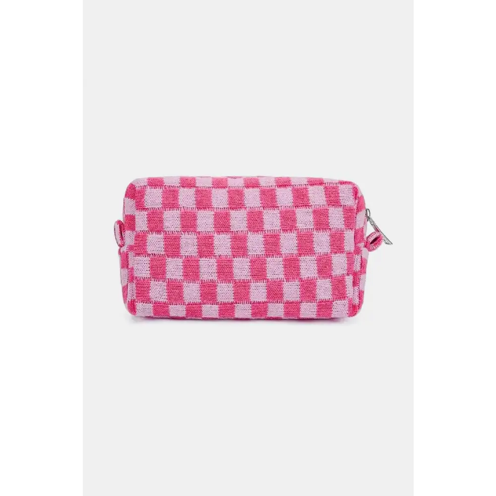 Chic Zenana Checkered Pattern Knitted Cosmetic Pouches Set