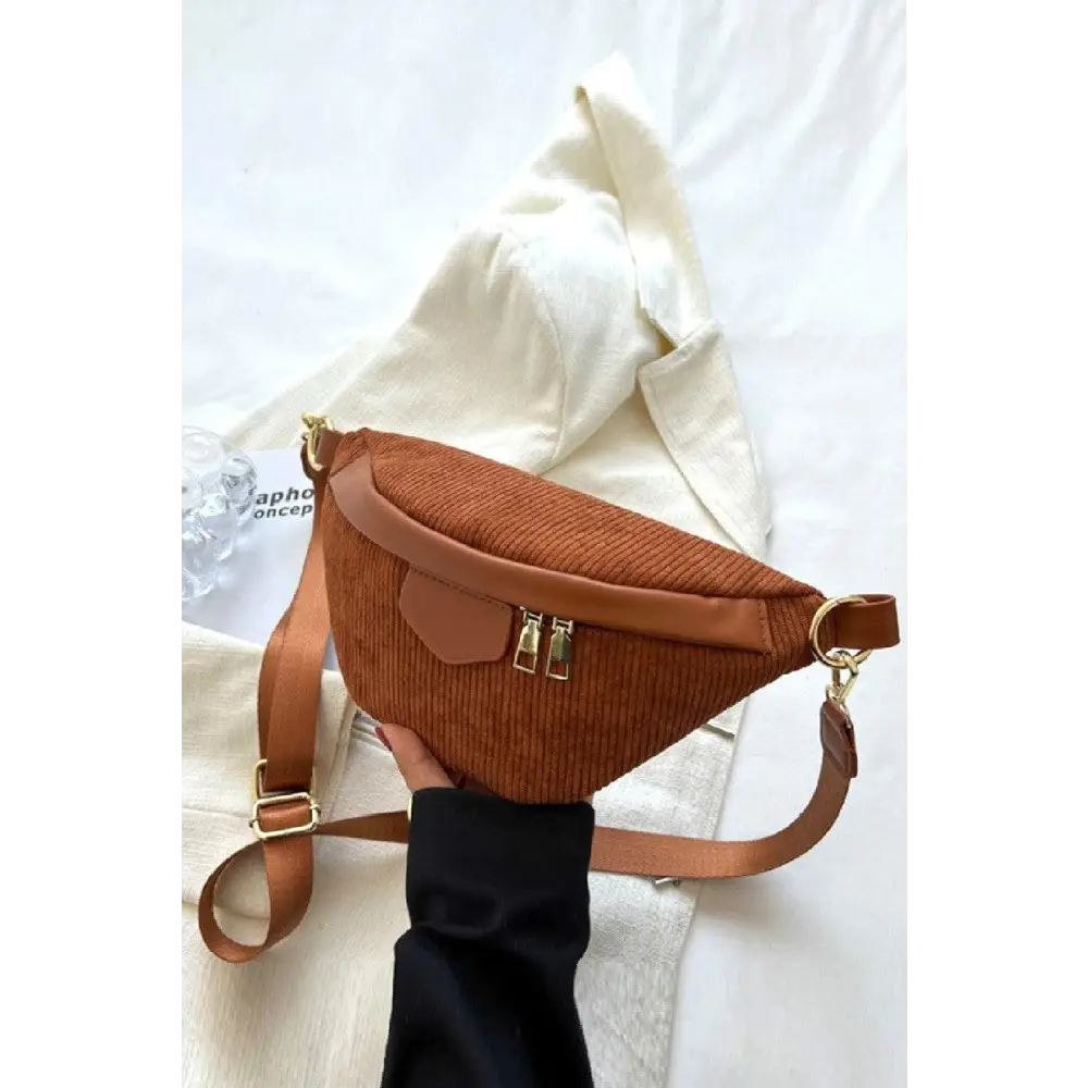 Chic Zenana Corduroy Crossbody Bag with Removable Strap in Brown