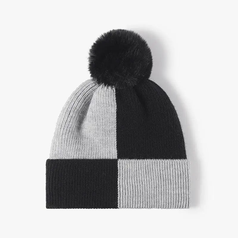 Cozy Miara Color Block Knit Hat with Playful Pom-pom