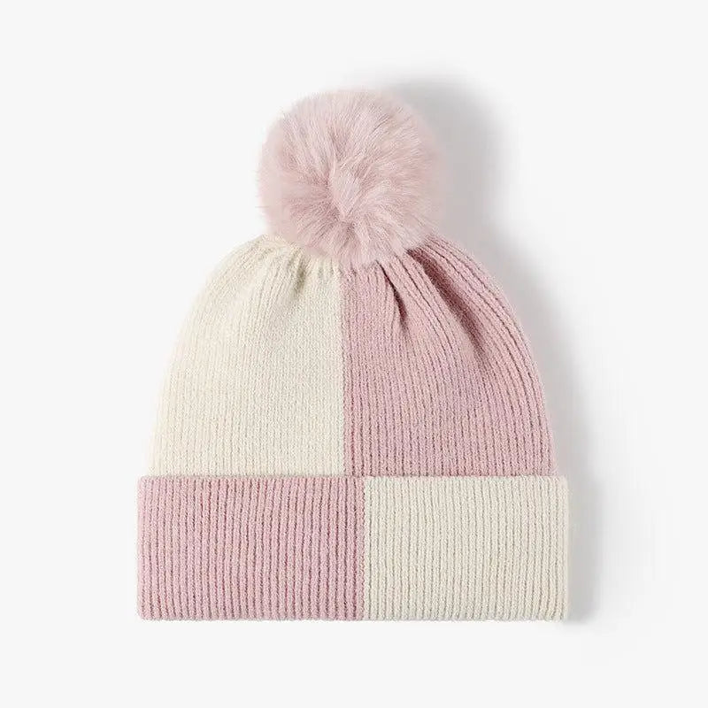 Cozy Miara Color Block Knit Hat with Playful Pom-pom