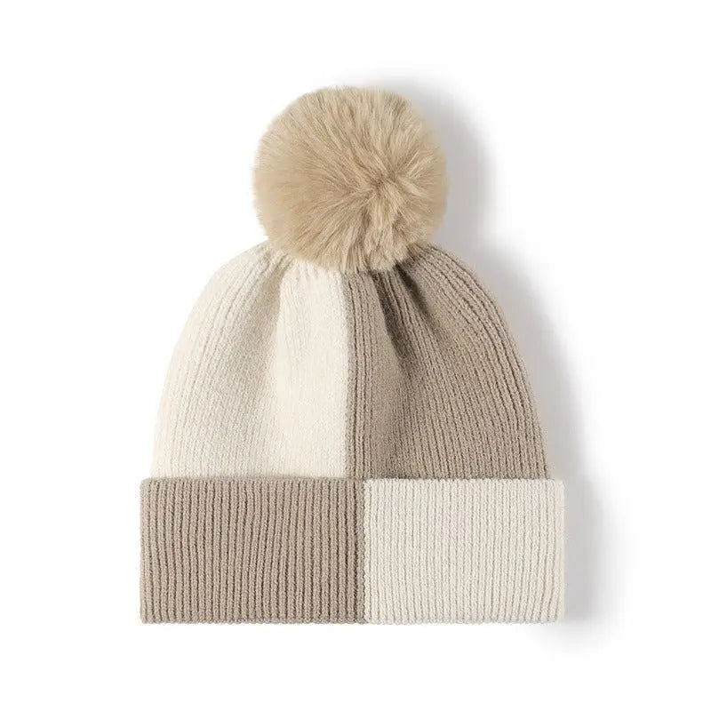 Cozy Miara Color Block Knit Hat with Playful Pom-pom