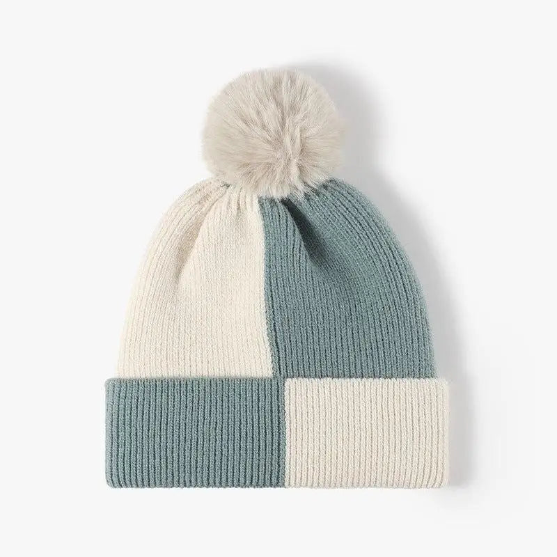 Cozy Miara Color Block Knit Hat with Playful Pom-pom