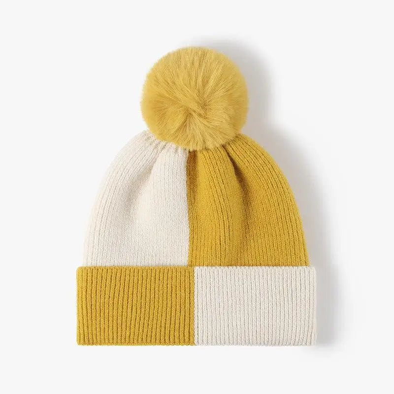 Cozy Miara Color Block Knit Hat with Playful Pom-pom