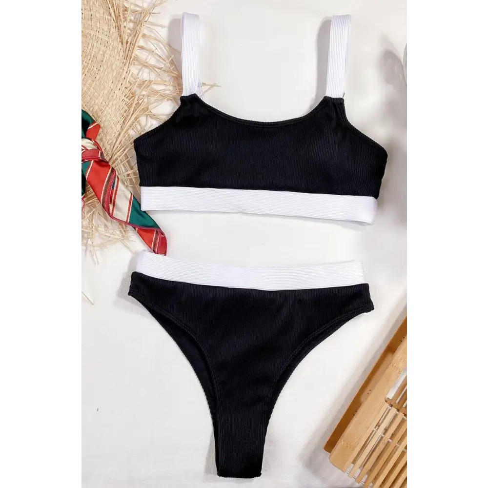 Vibrant Color Block Scoop Neck Bikini for Summer Fun