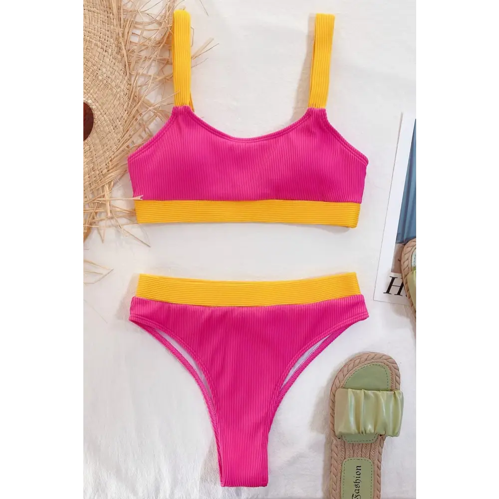 Vibrant Color Block Scoop Neck Bikini for Summer Fun