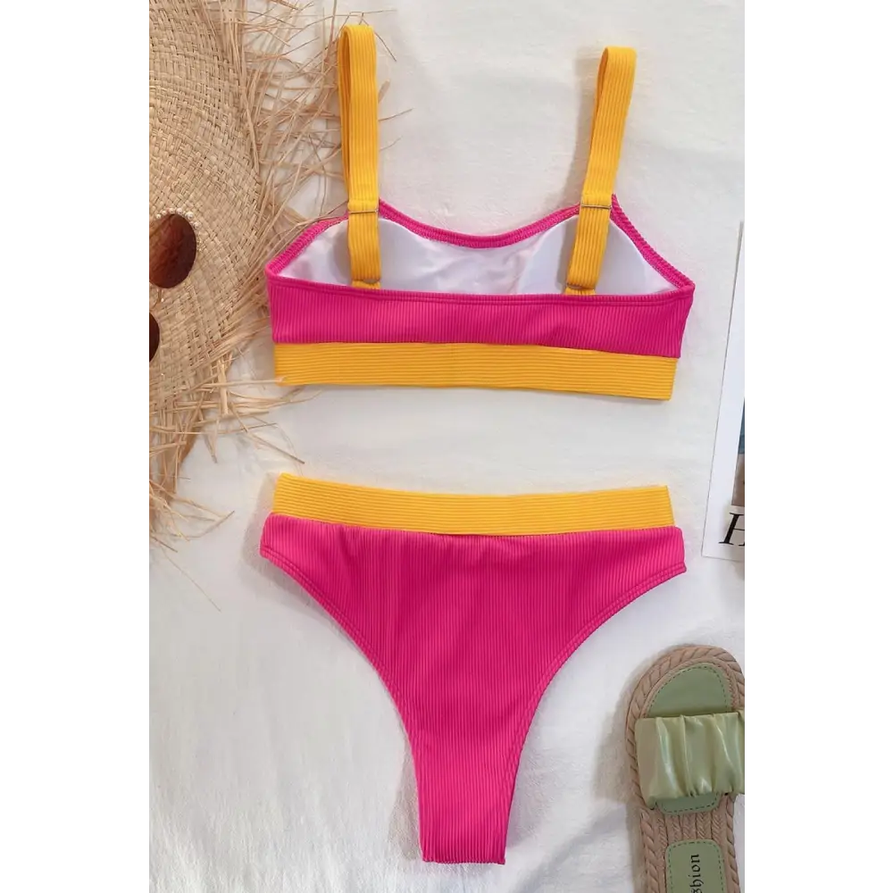 Vibrant Color Block Scoop Neck Bikini for Summer Fun