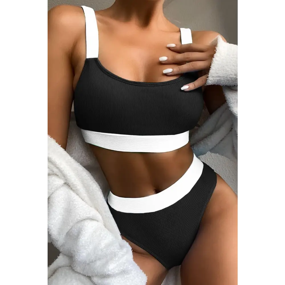 Vibrant Color Block Scoop Neck Bikini for Summer Fun