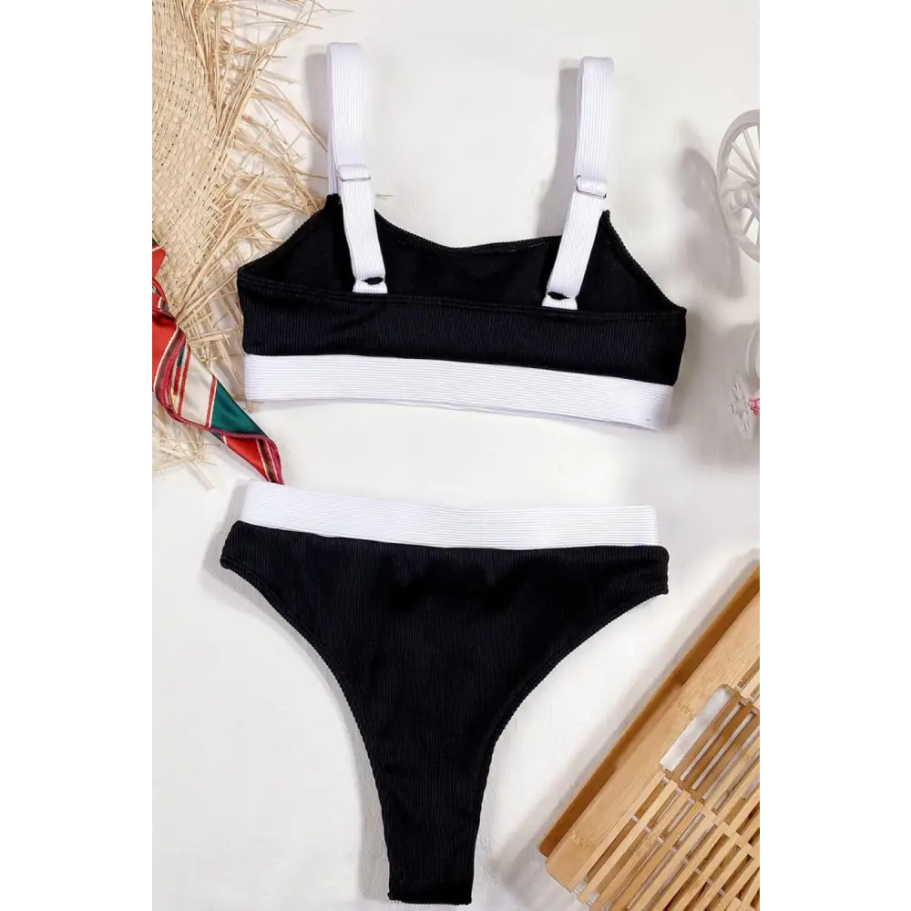 Vibrant Color Block Scoop Neck Bikini for Summer Fun