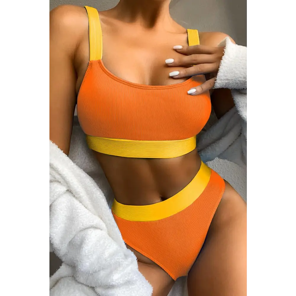 Vibrant Color Block Scoop Neck Bikini for Summer Fun