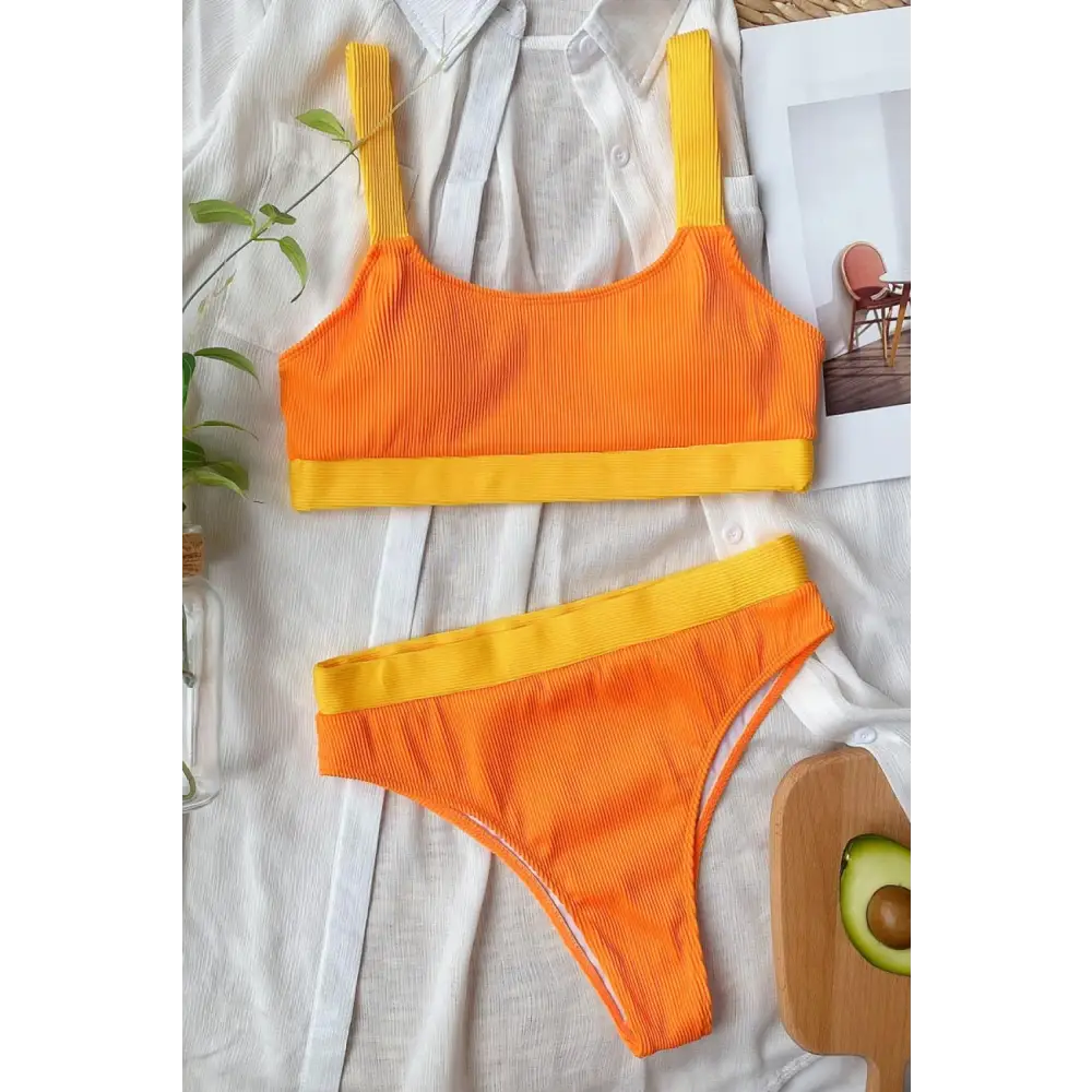 Vibrant Color Block Scoop Neck Bikini for Summer Fun